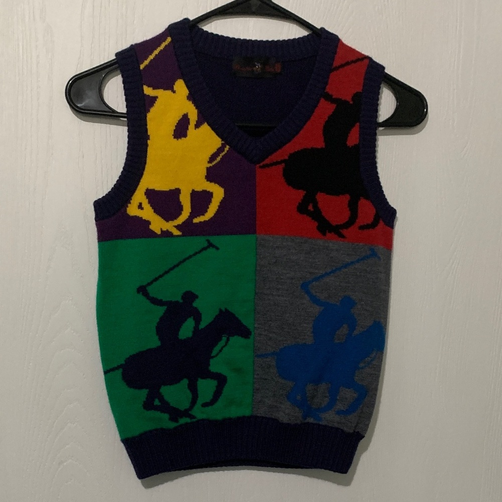 Beverly Hills Polo Club Colorful Kids Sweater Vest Preppy Sz140/68 Approx Sz 8